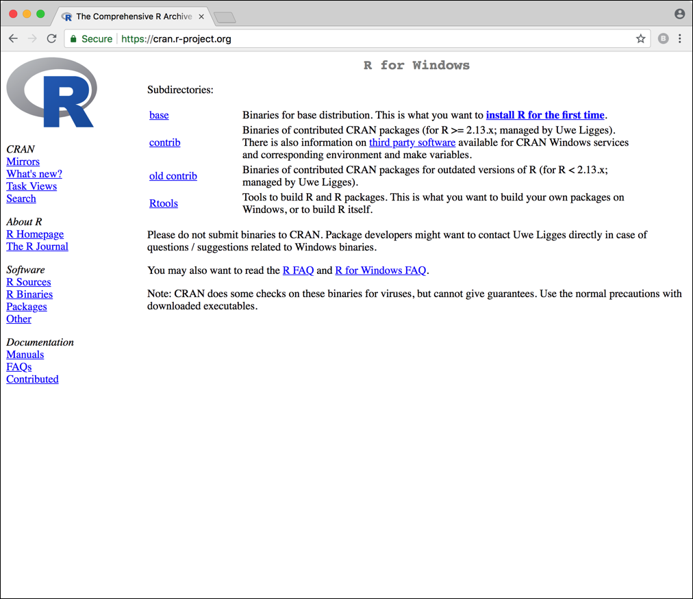 Pagina del CRAN da cui scaricare la versione di R per Windows.