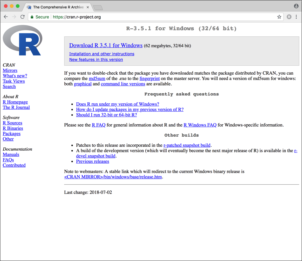 Pagina del CRAN da cui scaricare R nel caso sia la prima volta che viene installato su Windows.